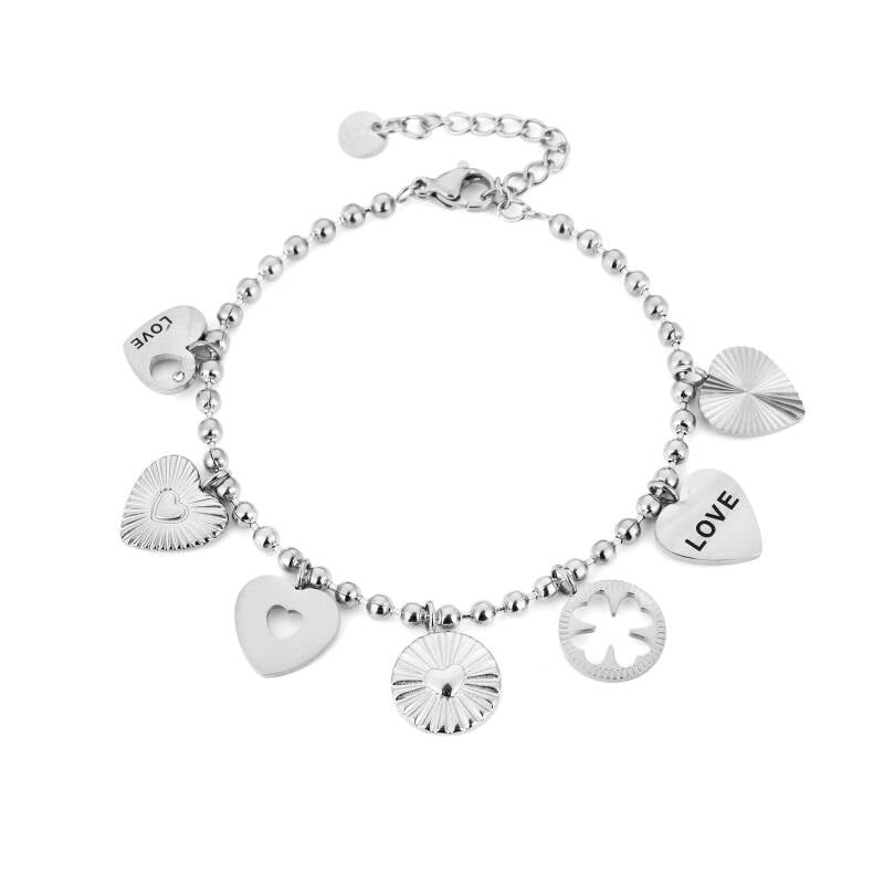 LOVE Heart Charm Armband – Stainless Steel – Sunset Fashion