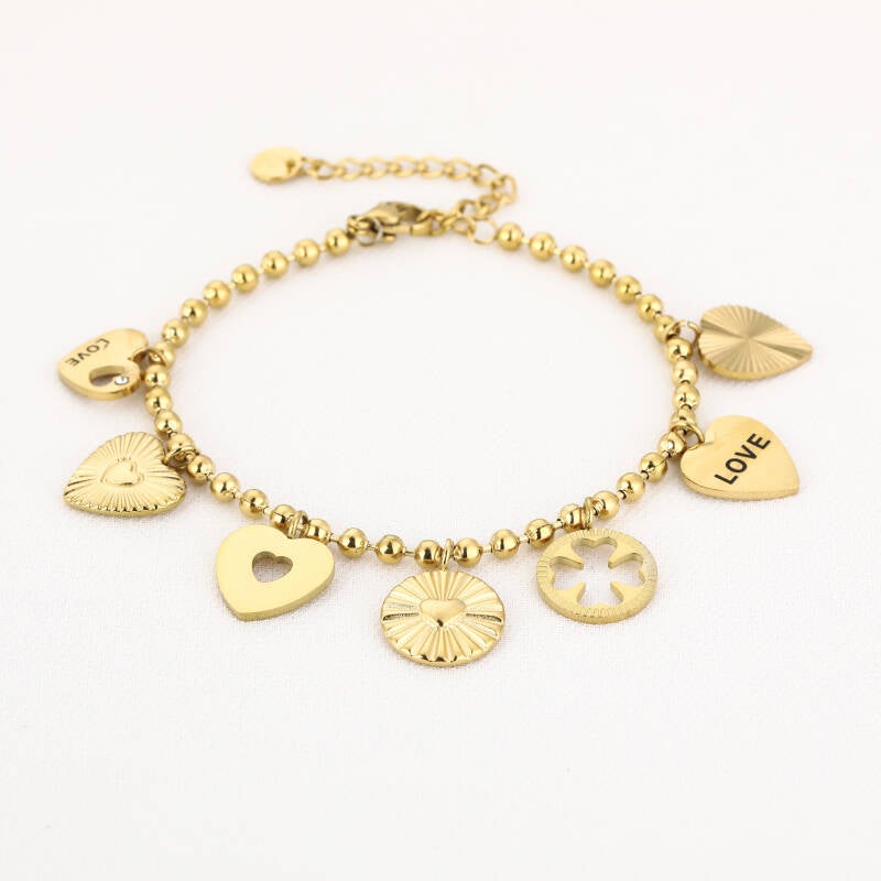 LOVE Heart Charm Armband – Stainless Steel – Sunset Fashion