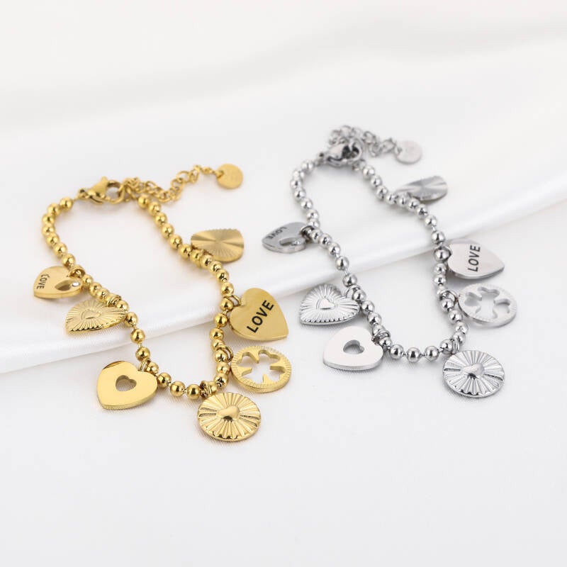 LOVE Heart Charm Armband – Stainless Steel – Sunset Fashion