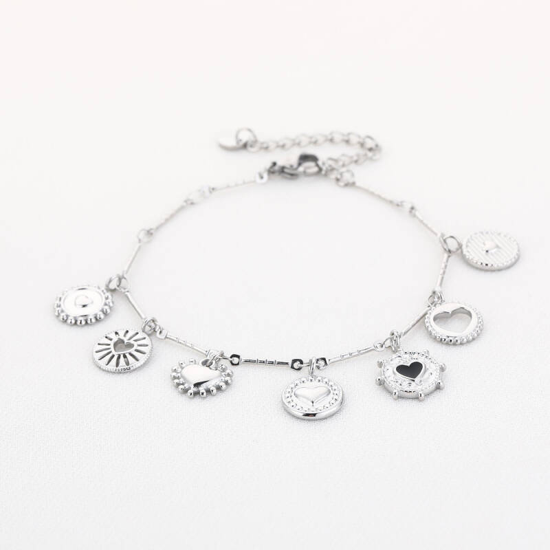 Elegance Heart Charm Armband – Stainless Steel – Sunset Fashion