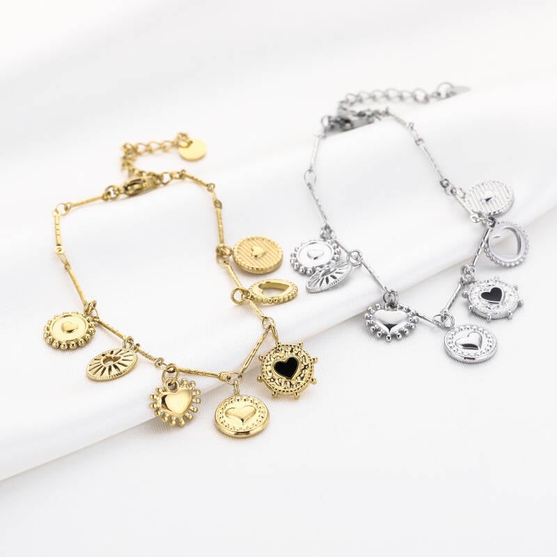 Elegance Heart Charm Armband – Stainless Steel – Sunset Fashion