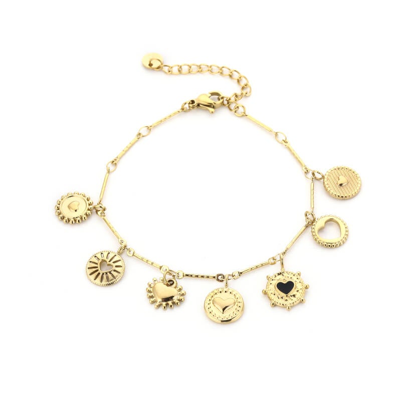 Elegance Heart Charm Armband – Stainless Steel – Sunset Fashion