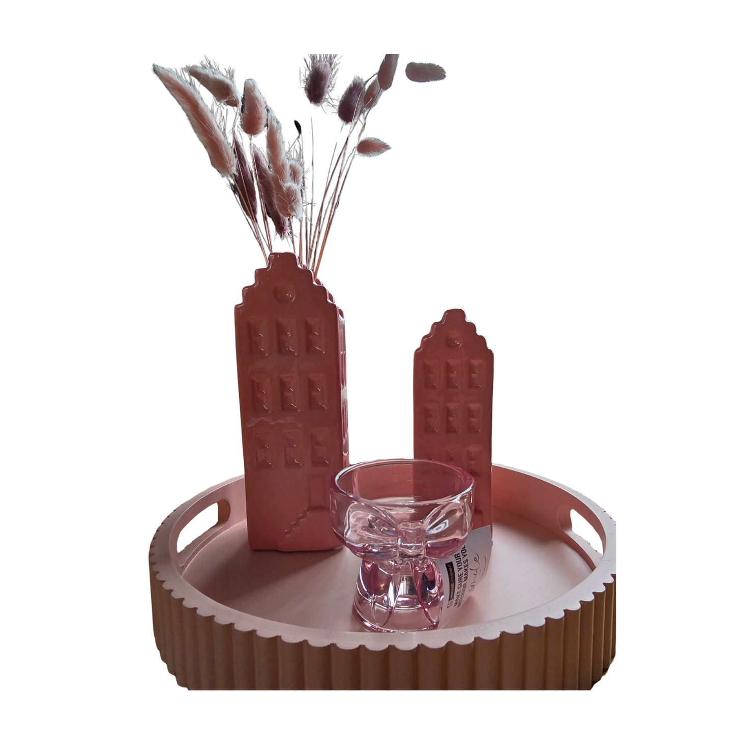 Sfeerset – roze huisjes, kandelaartje & dienblad